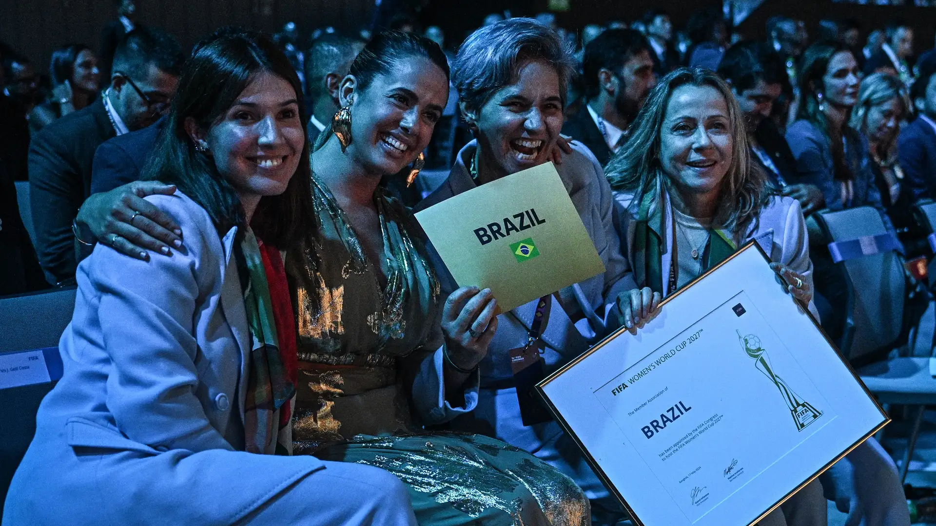 VIDEO: Brazil will host the 2027 Women's World Cup! Netherlands, Belgium and Germany lose vote as bid team explode in excitement