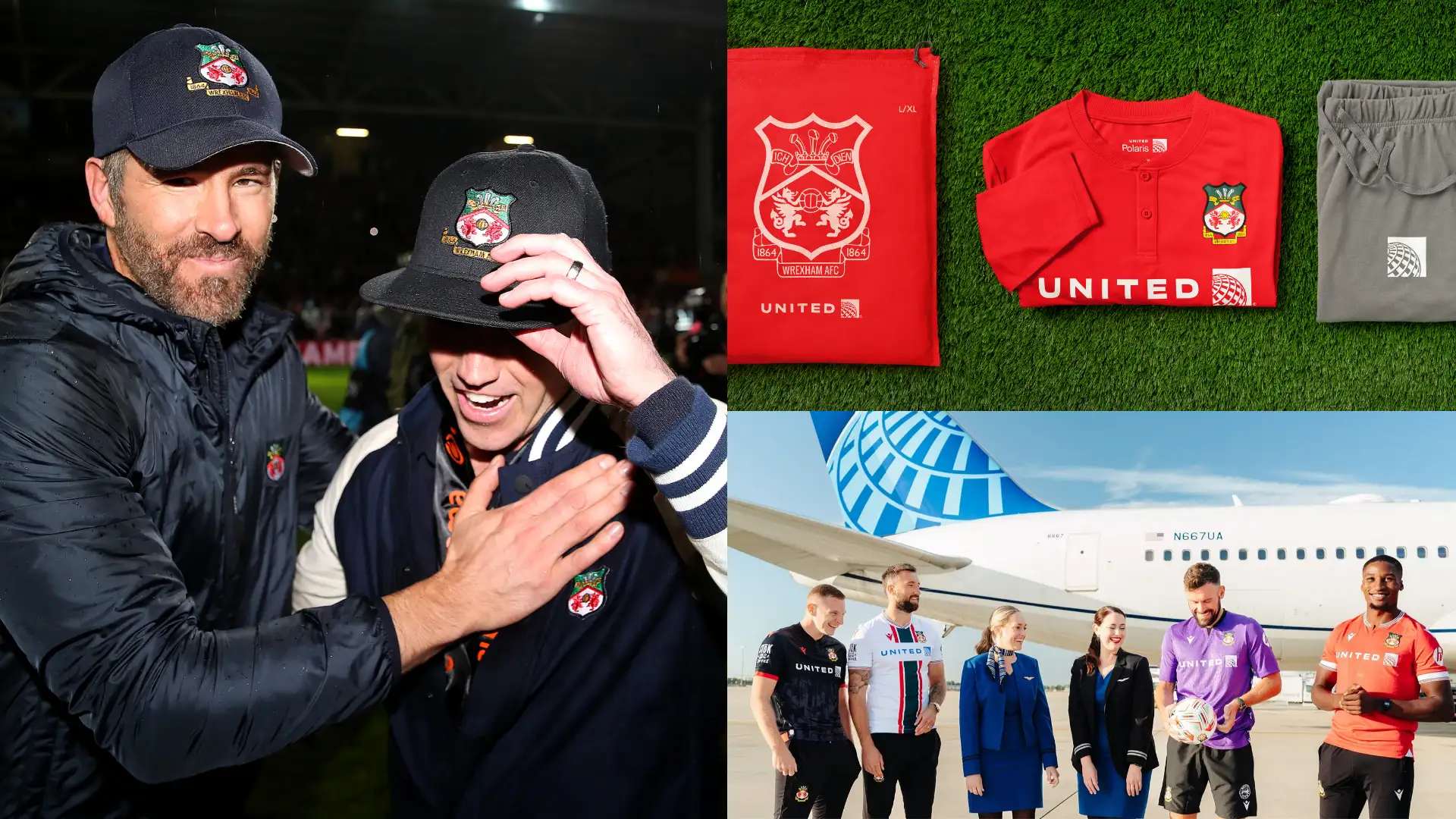 Ryan Reynolds & Rob McElhenney branch out into pyjamas! United Airlines reveal limited edition amenity kits & Pjs for Wrexham fans heading to the United States for pre-season tour