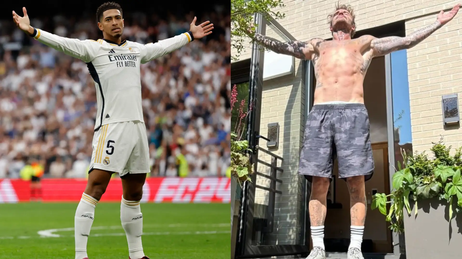 ‘Hey Jude!’ – Shirtless David Beckham pays Champions League tribute to Bellingham by copying Real Madrid star’s famous goal celebration